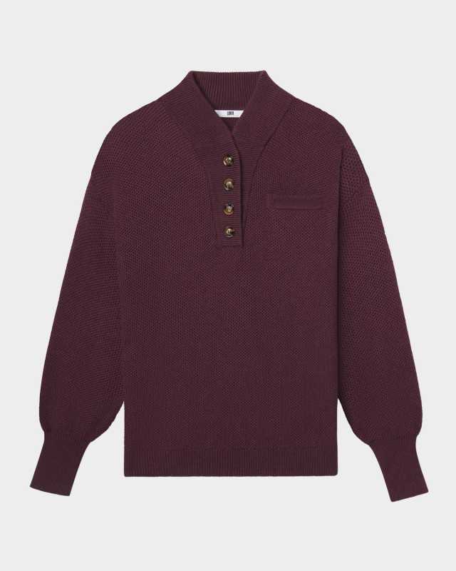 Blouson-Sleeve Cotton-Silk Henley